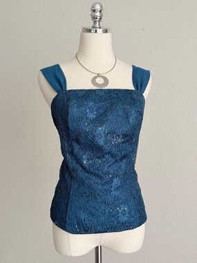 Blue Sequin Bustier Top